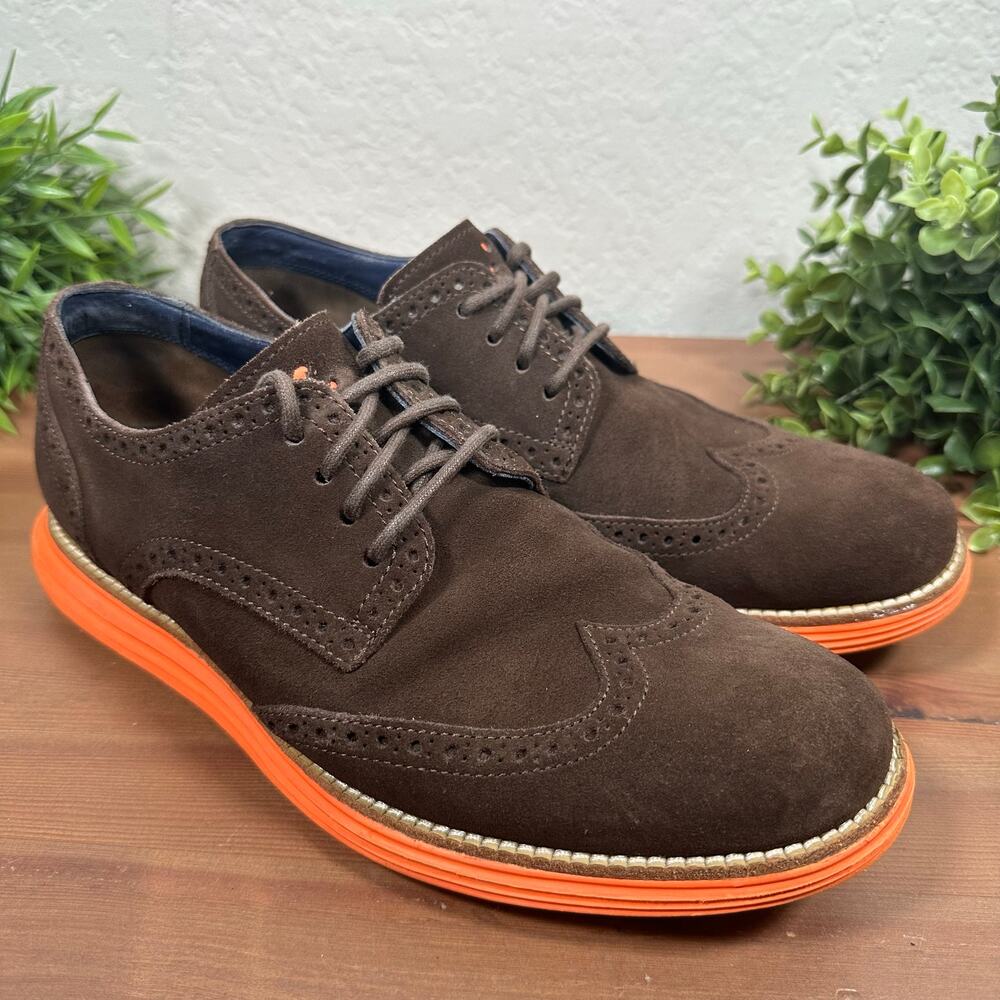 Cole Haan Lunar Grand Wingtip Oxfords Brown Suede Men's Size 8.5